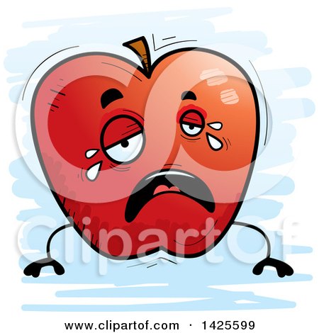 Clipart of a Cartoon Doodled Crying Apple Character - Royalty Free Vector Illustration by Cory Thoman