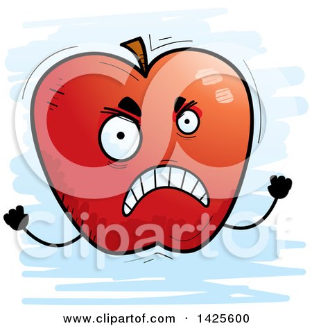 Clipart of a Cartoon Doodled Mad Apple Character - Royalty Free Vector Illustration by Cory Thoman