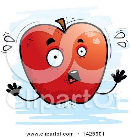 Clipart of a Cartoon Doodled Scared Apple Character - Royalty Free Vector Illustration by Cory Thoman