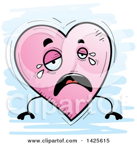 Clipart of a Cartoon Doodled Crying Heart Character - Royalty Free Vector Illustration by Cory Thoman