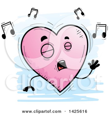 Clipart of a Cartoon Doodled Singing Heart Character - Royalty Free Vector Illustration by Cory Thoman