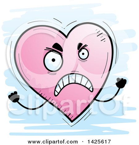 Clipart of a Cartoon Doodled Mad Heart Character - Royalty Free Vector Illustration by Cory Thoman