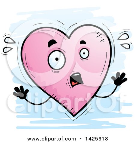 Clipart of a Cartoon Doodled Scared Heart Character - Royalty Free Vector Illustration by Cory Thoman