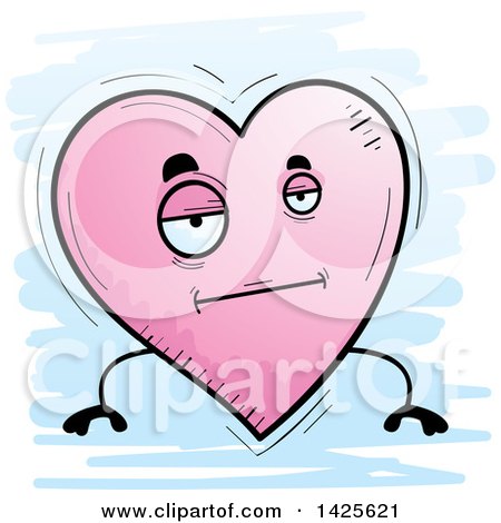 Clipart of a Cartoon Doodled Bored Heart Character - Royalty Free Vector Illustration by Cory Thoman