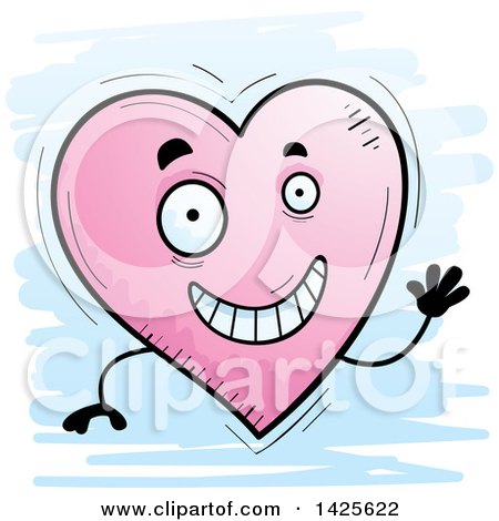 Clipart of a Cartoon Doodled Waving Heart Character - Royalty Free Vector Illustration by Cory Thoman
