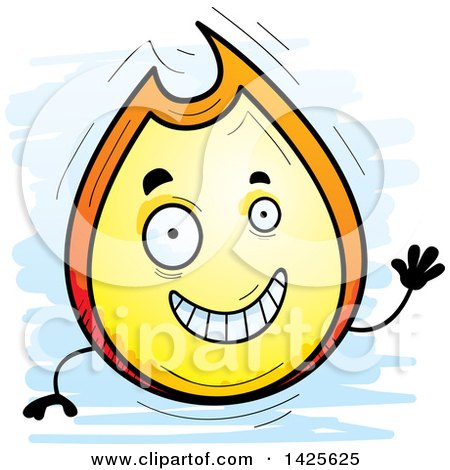 Clipart of a Cartoon Doodled Waving Flame Character - Royalty Free Vector Illustration by Cory Thoman