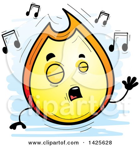 Clipart of a Cartoon Doodled Singing Flame Character - Royalty Free Vector Illustration by Cory Thoman