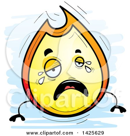 Clipart of a Cartoon Doodled Crying Flame Character - Royalty Free Vector Illustration by Cory Thoman