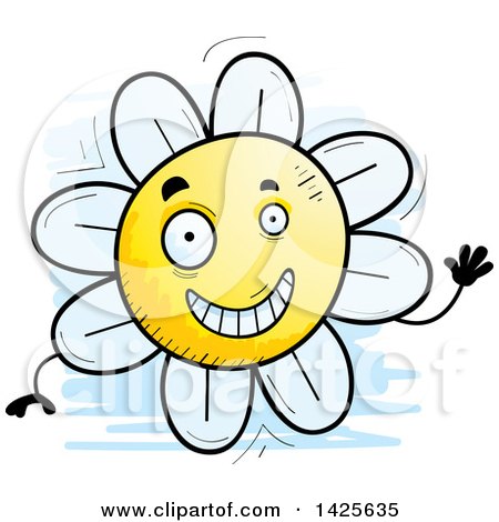 Clipart of a Cartoon Doodled Waving Flower Character - Royalty Free Vector Illustration by Cory Thoman