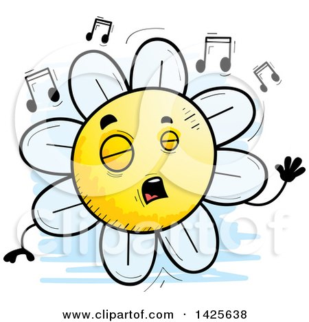 Clipart of a Cartoon Doodled Singing Flower Character - Royalty Free Vector Illustration by Cory Thoman