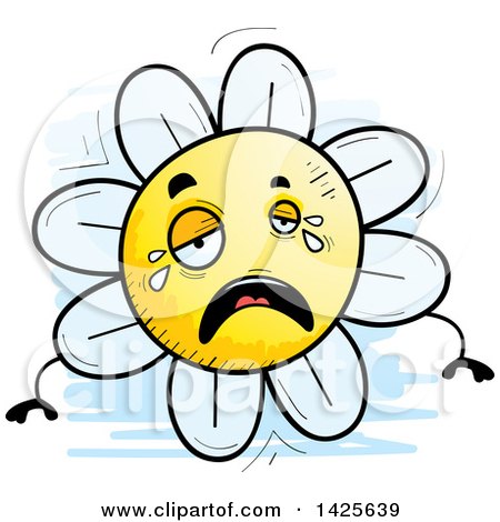 Clipart of a Cartoon Doodled Crying Flower Character - Royalty Free Vector Illustration by Cory Thoman