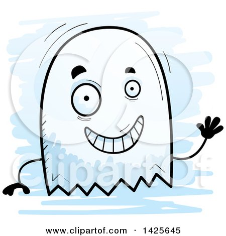 Clipart of a Cartoon Doodled Waving Ghost - Royalty Free Vector Illustration by Cory Thoman