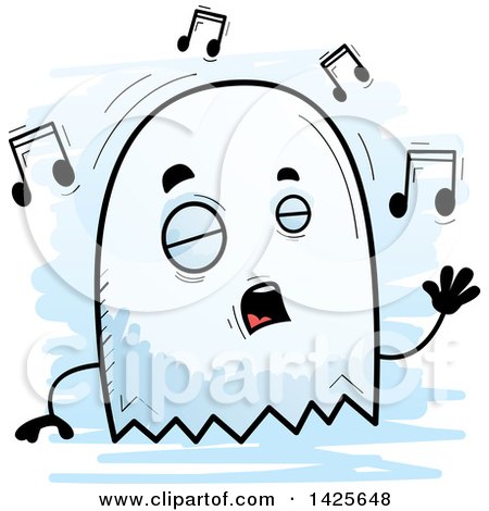 Clipart of a Cartoon Doodled Singing Ghost - Royalty Free Vector Illustration by Cory Thoman