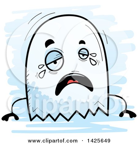 Clipart of a Cartoon Doodled Crying Ghost - Royalty Free Vector Illustration by Cory Thoman