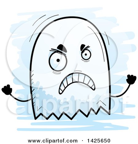 Clipart of a Cartoon Doodled Mad Ghost - Royalty Free Vector Illustration by Cory Thoman