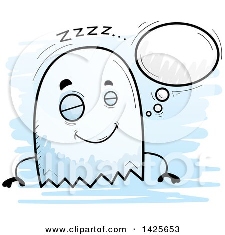 Clipart of a Cartoon Doodled Dreaming Ghost - Royalty Free Vector Illustration by Cory Thoman