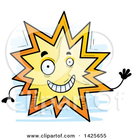 Clipart of a Cartoon Doodled Waving Explosion Character - Royalty Free Vector Illustration by Cory Thoman