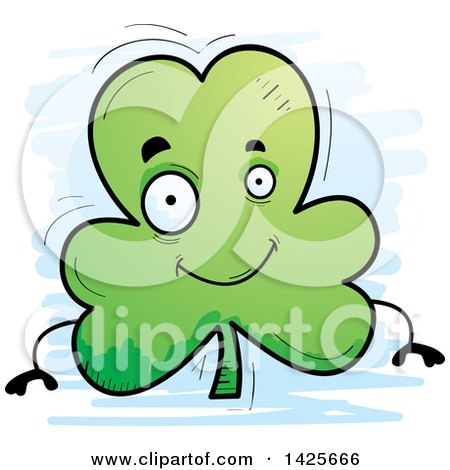 Clipart of a Cartoon Doodled Shamrock Clover Character - Royalty Free Vector Illustration by Cory Thoman