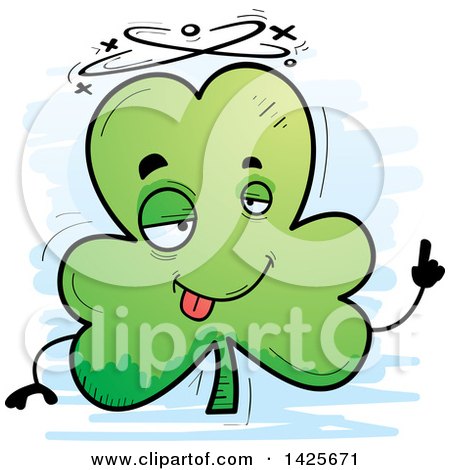 Clipart of a Cartoon Doodled Drunk Shamrock Clover Character - Royalty Free Vector Illustration by Cory Thoman