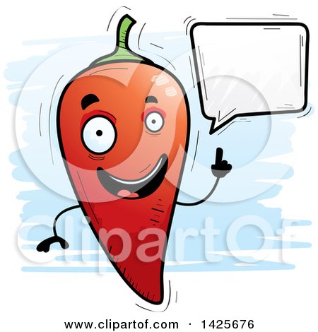 Clipart of a Cartoon Doodled Talking Hot Chile Pepper Character - Royalty Free Vector Illustration by Cory Thoman