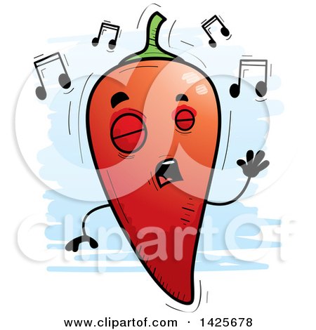 Clipart of a Cartoon Doodled Singing Hot Chile Pepper Character - Royalty Free Vector Illustration by Cory Thoman