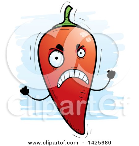 Clipart of a Cartoon Doodled Mad Hot Chile Pepper Character - Royalty Free Vector Illustration by Cory Thoman