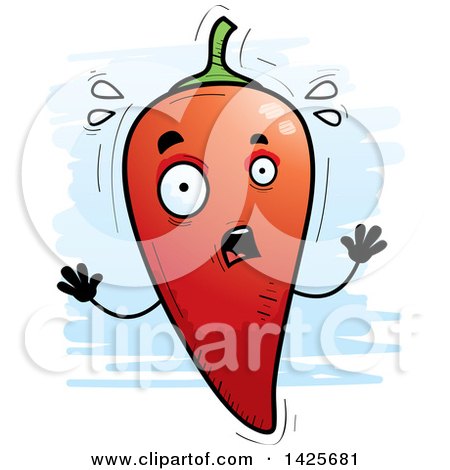 Clipart of a Cartoon Doodled Scared Hot Chile Pepper Character - Royalty Free Vector Illustration by Cory Thoman