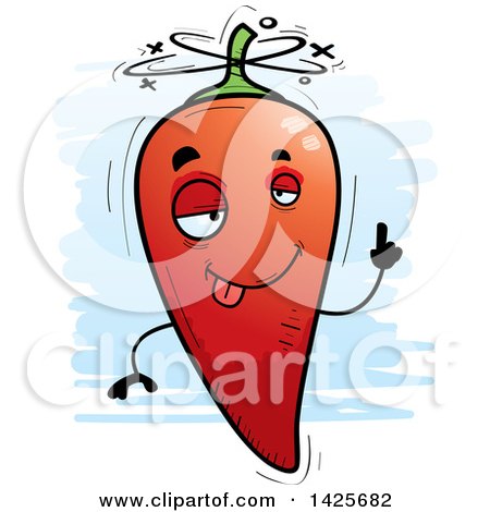 Clipart of a Cartoon Doodled Drunk Hot Chile Pepper Character - Royalty Free Vector Illustration by Cory Thoman
