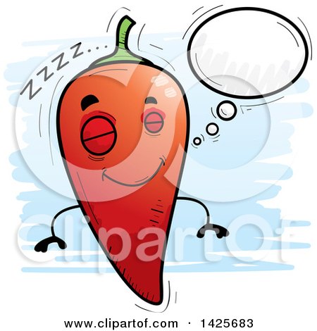 Clipart of a Cartoon Doodled Dreaming Hot Chile Pepper Character - Royalty Free Vector Illustration by Cory Thoman