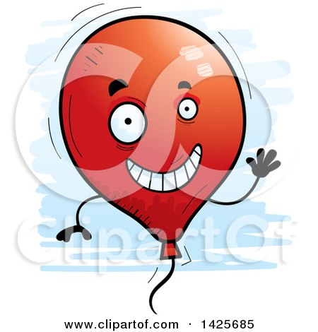 Clipart of a Cartoon Doodled Waving Balloon Character - Royalty Free Vector Illustration by Cory Thoman