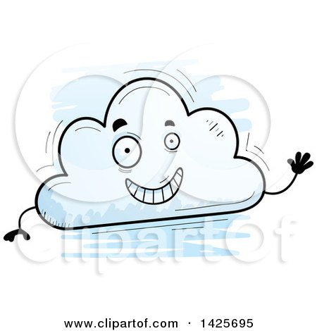 Clipart of a Cartoon Doodled Waving Cloud Character - Royalty Free Vector Illustration by Cory Thoman