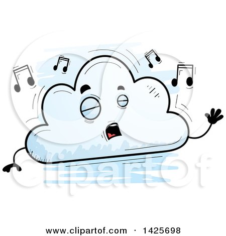 Clipart of a Cartoon Doodled Singing Cloud Character - Royalty Free Vector Illustration by Cory Thoman