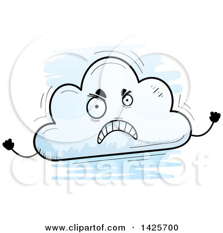 Clipart of a Cartoon Doodled Mad Cloud Character - Royalty Free Vector Illustration by Cory Thoman
