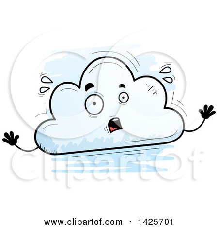Clipart of a Cartoon Doodled Scared Cloud Character - Royalty Free Vector Illustration by Cory Thoman