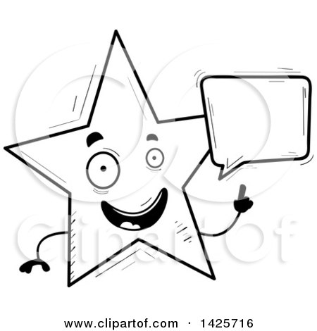 Clipart of a Cartoon Black and White Doodled Talking Star Character - Royalty Free Vector Illustration by Cory Thoman