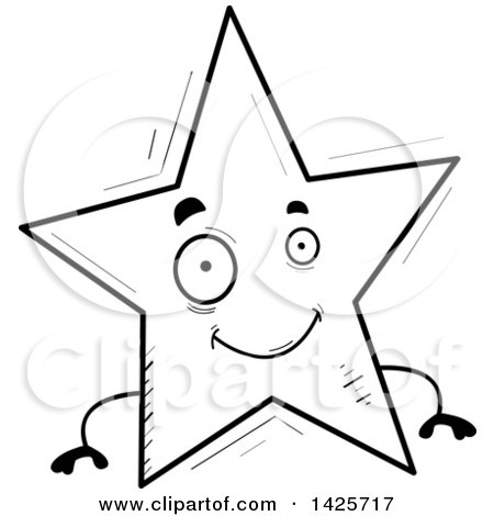 Clipart of a Cartoon Black and White Doodled Star Character - Royalty Free Vector Illustration by Cory Thoman