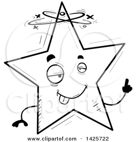 Clipart of a Cartoon Black and White Doodled Drunk Star Character - Royalty Free Vector Illustration by Cory Thoman