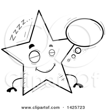 Clipart of a Cartoon Black and White Doodled Dreaming Star Character - Royalty Free Vector Illustration by Cory Thoman