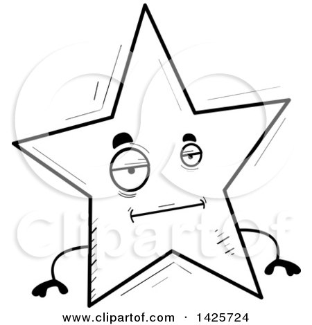 Clipart of a Cartoon Black and White Doodled Bored Star Character - Royalty Free Vector Illustration by Cory Thoman