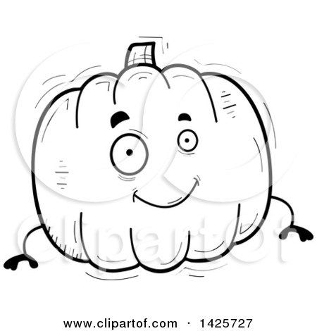 Clipart of a Cartoon Black and White Doodled Pumpkin Character - Royalty Free Vector Illustration by Cory Thoman