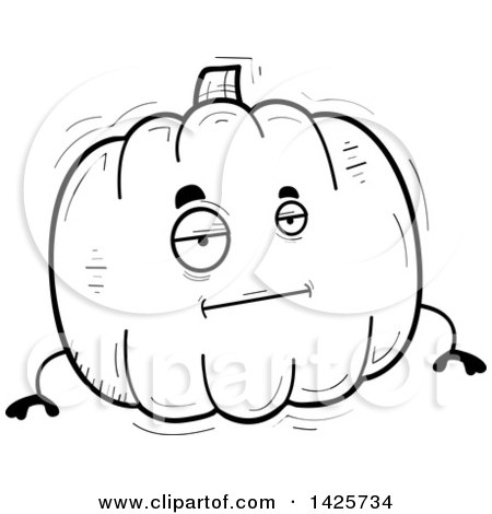 Clipart of a Cartoon Black and White Doodled Bored Pumpkin Character - Royalty Free Vector Illustration by Cory Thoman