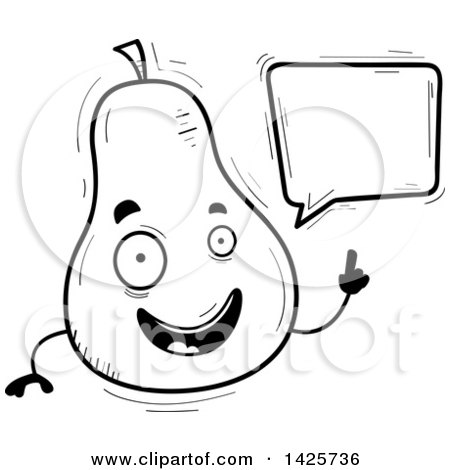 Clipart of a Cartoon Black and White Doodled Talking Pear Character - Royalty Free Vector Illustration by Cory Thoman