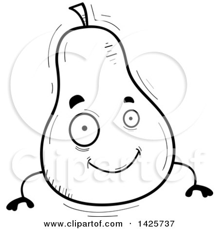 Clipart of a Cartoon Black and White Doodled Pear Character - Royalty Free Vector Illustration by Cory Thoman