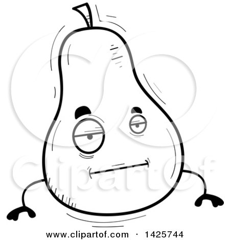 Clipart of a Cartoon Black and White Doodled Bored Pear Character - Royalty Free Vector Illustration by Cory Thoman