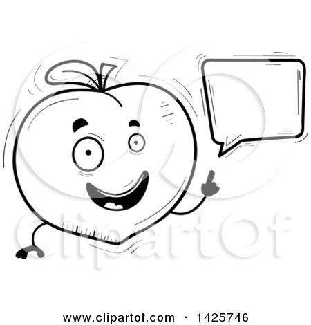Clipart of a Cartoon Black and White Doodled Talking Peach Character - Royalty Free Vector Illustration by Cory Thoman