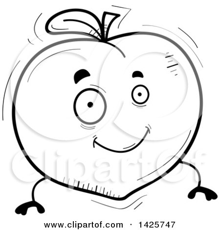 Clipart of a Cartoon Black and White Doodled Peach Character - Royalty Free Vector Illustration by Cory Thoman