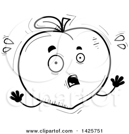 Clipart of a Cartoon Black and White Doodled Scared Peach Character - Royalty Free Vector Illustration by Cory Thoman