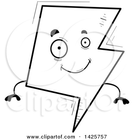 Clipart of a Cartoon Black and White Doodled Lightning Character - Royalty Free Vector Illustration by Cory Thoman