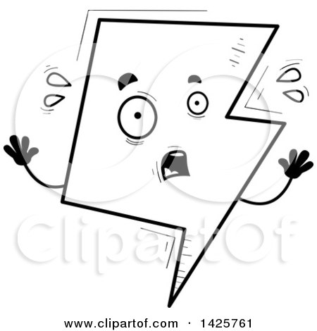 Clipart of a Cartoon Black and White Doodled Scared Lightning Character - Royalty Free Vector Illustration by Cory Thoman