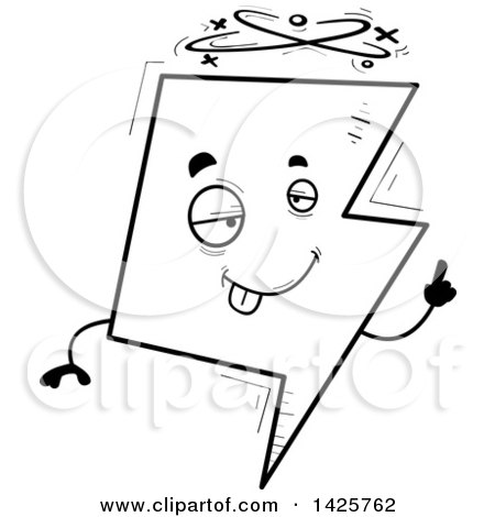 Clipart of a Cartoon Black and White Doodled Drunk Lightning Character - Royalty Free Vector Illustration by Cory Thoman